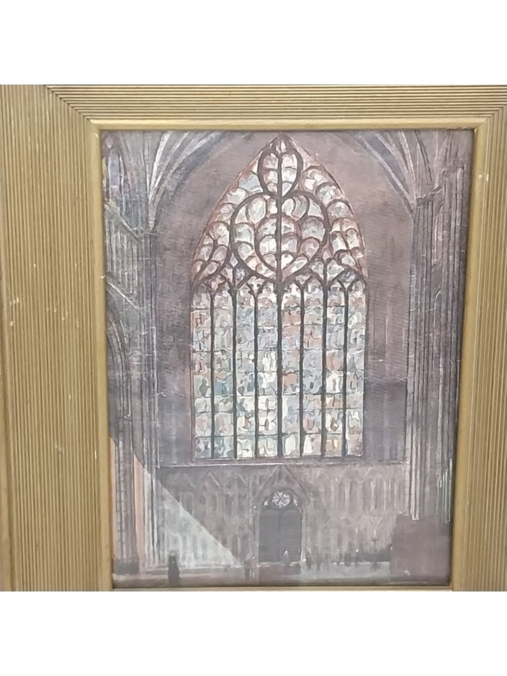 Vintage Franklin Picture Foil Lithograph Framed Artwork Stained Glass Window Art